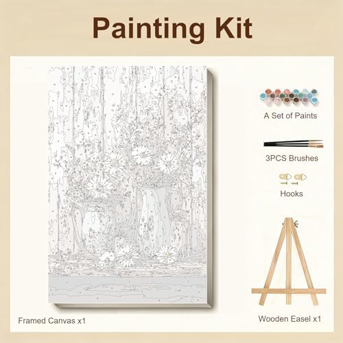 Gemozaic Framed Paint by Numbers Kit for Adults, Vintage Flowers Paint by Numbers with Frame & Easel, Rustic DIY Number Painting for Gift, Home, Office, Wall Decor, 8 x 12 Inch - Image 5