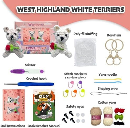 Crochet Kit for Beginners, Learn Crochet Animal Kit, Include Video Tutorial & Manual, Easy Knitting Yarn for Adult & Kid 12+, DIY Valentine's Holiday Gift Idea(2pcs Westie Puppy) - Image 3