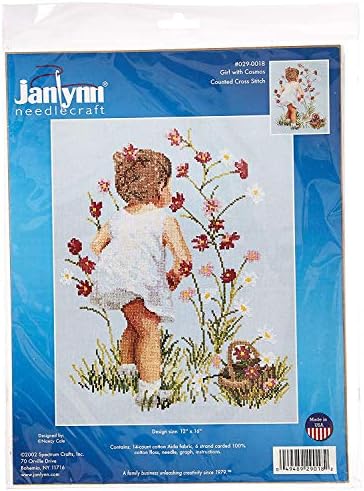 Janlynn Counted Cross Stitch Kit, Girls with Cosmos Silver 12" x 16" by Janlynn