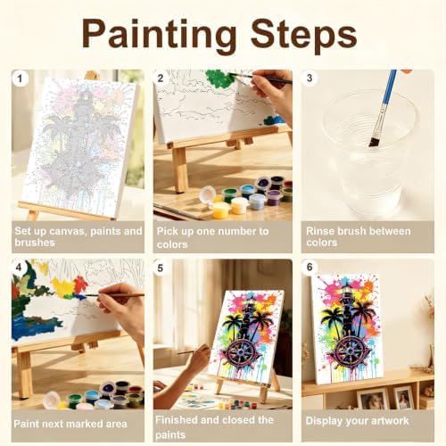 Gemozaic 4-Pack Beach Paint by Numbers Kit for Adults with Frame & Easel - Image 5
