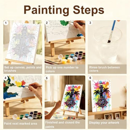 Gemozaic 4-Pack Beach Paint by Numbers Kit for Adults with Frame & Easel - Image 5