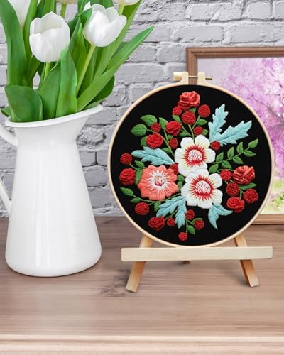 ERKOON Embroidery Kit for Beginners, Flower Cross Stitch Set for Include Embroidery Cloth Hoops Threads for Craft Lover Hand Stitch with Embroidery Skill Techniques (Dream Black Cloth) - Image 6