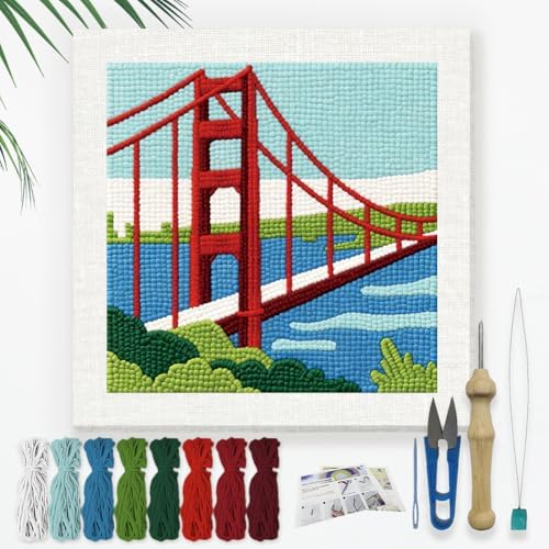 DOODLREAM San Francisco Bridge Punch Needle Kit for Beginner 9.4" x 9.4" by Doodlream