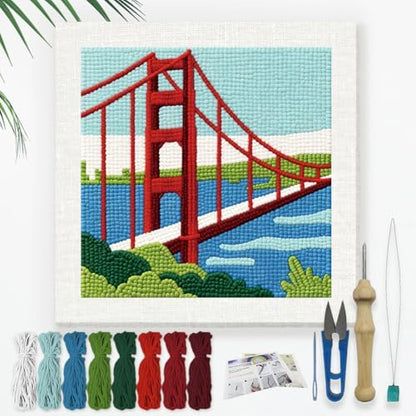 DOODLREAM San Francisco Bridge Punch Needle Kit for Beginner 9.4" x 9.4" by Doodlream