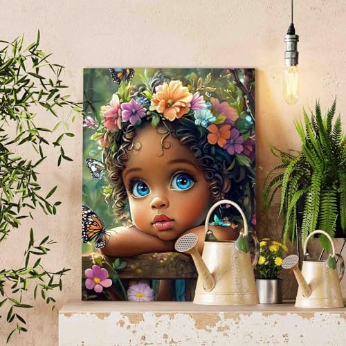 DIY Paint by Numbers for Adults Cute Little Girl Painting Acrylic Paint African American Expression DIY Oil Painting Kits Curly Hair Girl Canvas Wall Art Living Room Decor 16x20 Inch（DlY Frame ） - Image 3