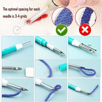 Allazone 3 Set Punch Needle Kits with Ocean Pattern, Embroidery Starter Kits Punch Needle Tool Threader Fabric, Yarn, Embroidery Hoop for Crafts, Home Decor - Image 4