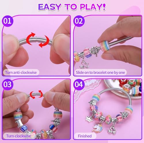 VICTLOV Charm Bracelet Making Kit, DIY Craft for Girls, Unicorn/Mermaid Crafts Gifts Set for Arts and Crafts for Girls Teens Ages 5-12 - Image 4
