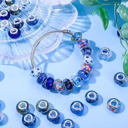 Aipridy Large Hole European Beads, Craft Supplies Kit，Assorted Mixed Color Lampwork Spacer Beads for DIY Bracelet Jewelry Making (100, Sapphire) - Image 3