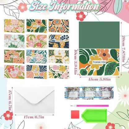 Saillong 12 Pack Thank You Diamond Painting Greeting Card Kit DIY Spring Flower Diamond Art Cards with Envelope Teacher Appreciation Gift 5D Rhinestones Painting Making Kit for Adult Teacher DIY Craft - Image 4