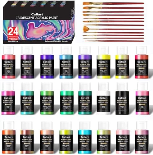Caliart 24 Chameleon Colors Iridescent Acrylic Paint Set with 12 Brushes ﻿ by Caliart