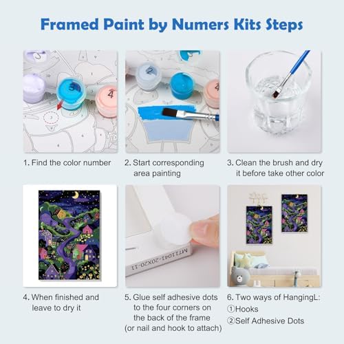 MOGTAA Starry Night Paint by Numbers Kit for Adults Beginners with Frame, House and Flowers Adult Paint by Number Kits on Canvas with Easel, Easy DIY Oil Painting Kits for Home Decor, 8x12in - Image 6