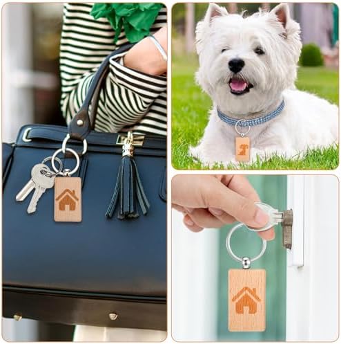 Dimeho 50 Pcs Wooden Keychain Blanks, Laser Engraving Wood Key Chain Rectangle Keychain Blank Bulk Wooden Key Ring Unfinished Various Keys Tag for DIY Craft Supplies - Image 7