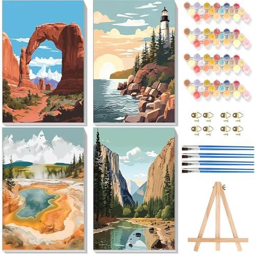 National Park Paint by Numbers for Adults with Framed Canvas - Wooden Easel by xackcme