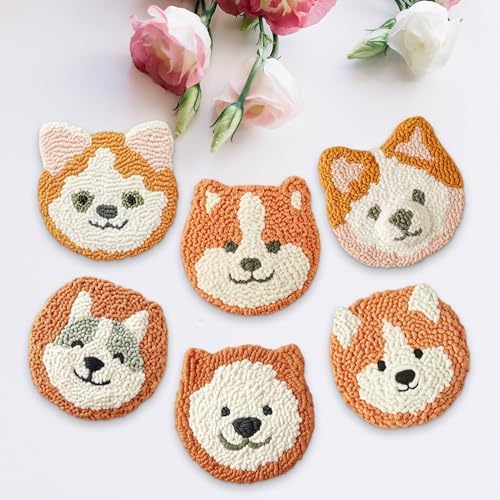 Starter Needle Coasters Kit, Punch Needle Embroidery DIY Set for Beginners Adults, Easy Coasters Kit with Adhesive Felt, Yarns, Embroidery Hoop (Yellow Dog) - Image 3
