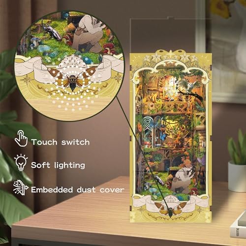 DIY Book Nook Kit,DIY Dollhouse Booknook Bookshelf Insert Decor,3D Wooden Puzzles with LED Dust Cover,Book Nook Miniature Kit,Birthday Halloween Home Decor for Teens Adult-Insects Story - Image 4