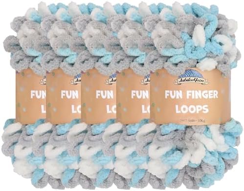 JubileeYarn Fun Finger Loops Yarn - Blue Grey White - 5 Skeins by BambooMN