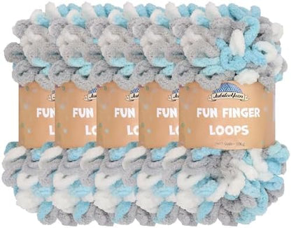 JubileeYarn Fun Finger Loops Yarn - Blue Grey White - 5 Skeins by BambooMN