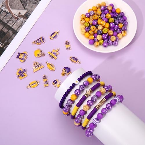 2200PCS+ Game Day Beads Charms for Bracelet Making Polymer Clay Beads Crystal Pearl Letter Gold Spacer Beads Football Charms for Game Day Bracelet Necklace Making DIY Crafts - Image 2