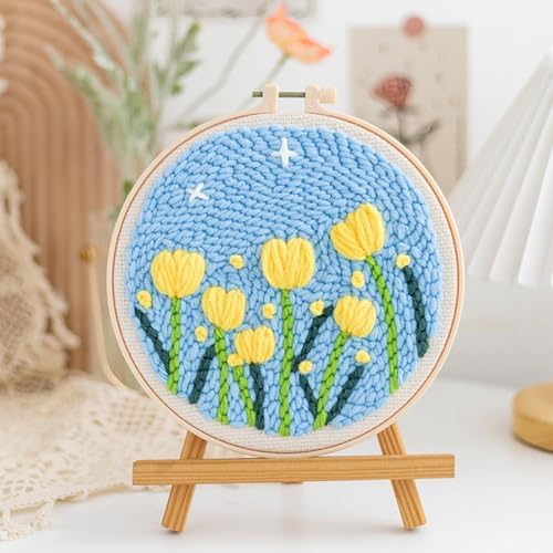 Woohome Punch Needle Kit Included Plastic Hoops, Punch Needle Cloth, Color Yarn and Punch Needle Tools for Adults, Beginners (9.Tulips and Chrysanthemums) - Image 3