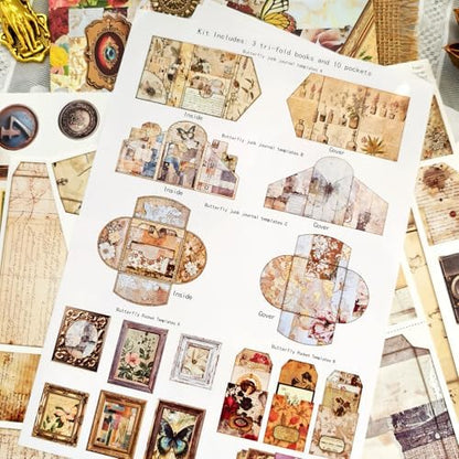 Vintage Junk Journal Kit with DIY Ephemera Storage and Accordion Pockets,11 Sheets Cardstock Pieces for Art Journaling, Scrapbooking and Mixed Media Crafts - Image 4