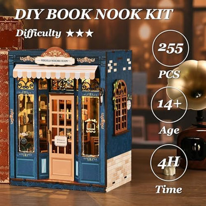 DIY Miniature Dollhouse Kit Book Nook Pergola Reading Room with LED Light, Wooden 3D Miniature House Craft Kit for Adults, Bookshelf Insert Decor - Image 4