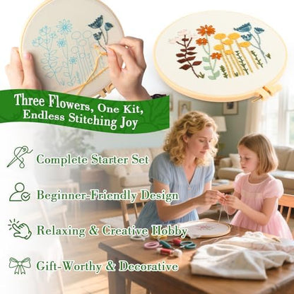 RAINFLOW 3 Pack Embroidery Kit for Beginners - Stamped Cross Stitch Kits - Image 2