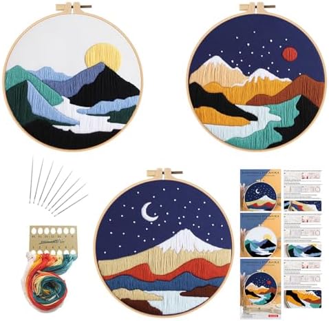 GLTAYLMY 3 Set Landscape Embroidery Kits for Beginners with Mountain Sun Moon Pattern,Adults Starter Cross Stitch Kit DIY Needlepoint Kits by GLTAYLMYFortuneSmilesonJoyfulTradingwithEveryone