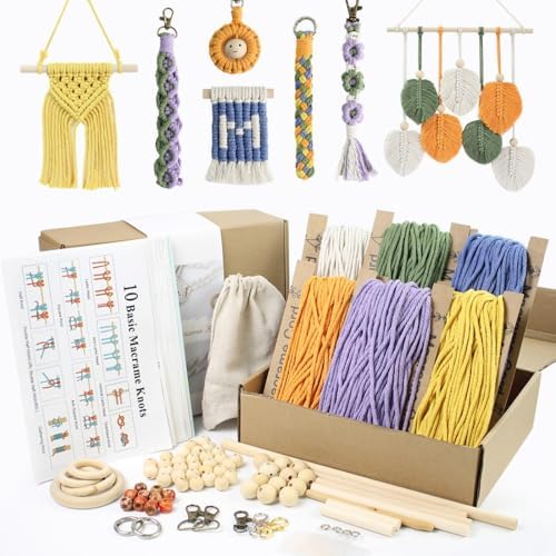 BUFANTL DIY Macrame Kit for Adults Beginners, 77 PCS Macrame Supplies with 9 Projects, 6 Colors Macrame Cord & Full Craft Materials, Great Gift Idea for Craft Lovers - Image 2