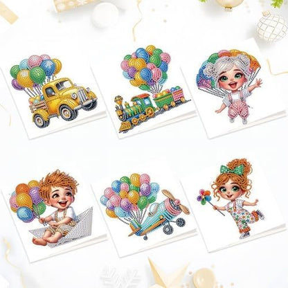 6pcs Diamond Art Painting Kit Greeting Card, Truck Balloon 5D DIY Diamond Handmade Holiday Greeting Card with Envelope, Holiday Gift Congratulation by Tontut