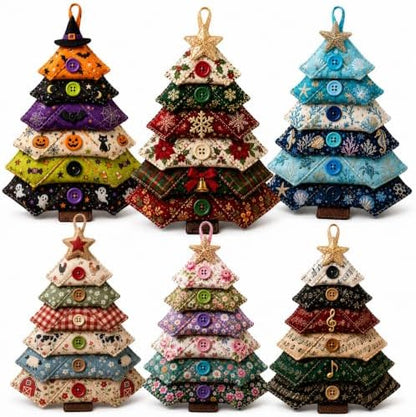 Layered Fabric Tree Ornament DIY Sewing Kit, Halloween Quilted Patchwork Seasonal Tree Kit with Button & Hanging, Festive Holiday Seasonal Handmade Art Kit for Adults Beginner(All 6PCS) by Unknown