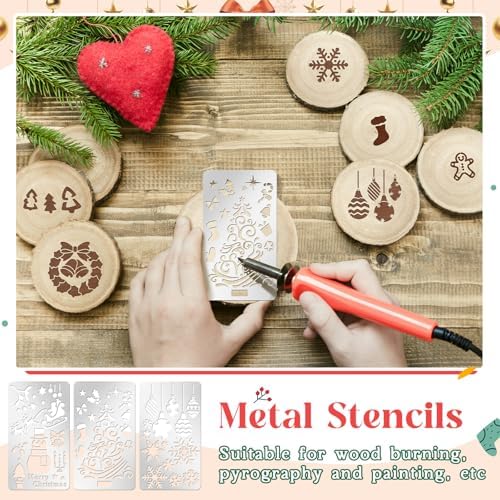 Lewtemi 6 Pcs Metal Wood Burning Stencils, Christmas Style Letters Numbers - Image 4