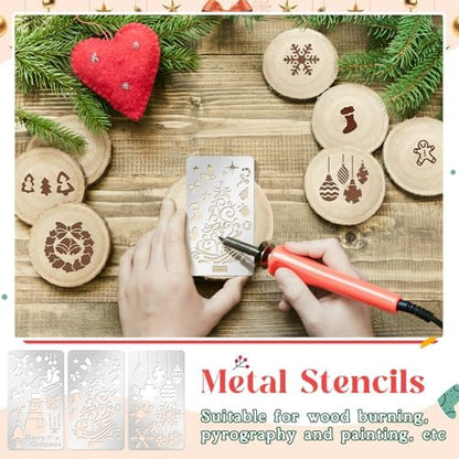 Lewtemi 6 Pcs Metal Wood Burning Stencils, Christmas Style Letters Numbers - Image 4