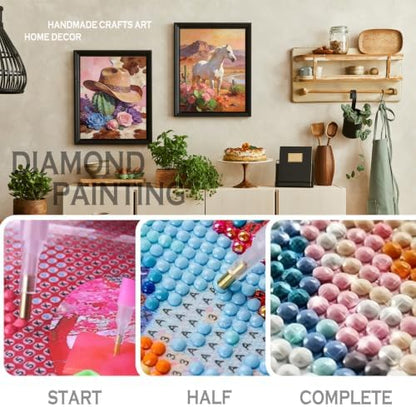 sdfkmlcdl Rustic Country Western Diamond Art Kits for Adults, Southwestern Boho Floral Cactus Horse Cow Skull Full Drill Diamond Painting Kits for Adults Beginners 4 Pack, 12x16 Inch - Image 4