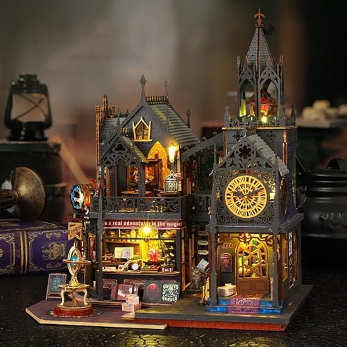 DIY Book Nook Kit - DIY Miniature Dolls House Kit with Furniture and LED Light, 3D Puzzle Wooden Art Bookends, Model Kits for Adults to Build (Holo Demon City) - Image 4
