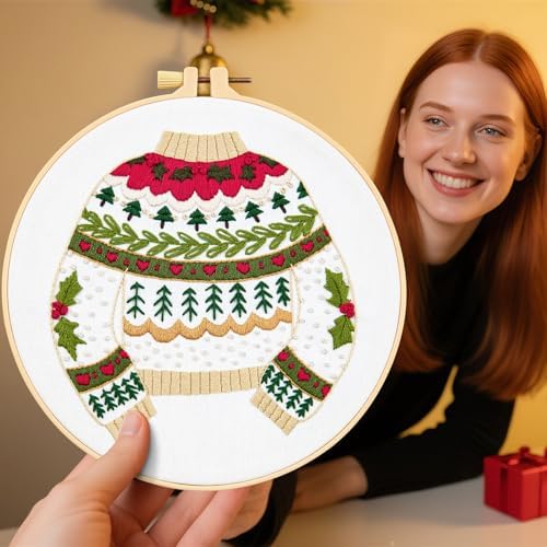Crafmanoe Christmas Embroidery Kits for Beginners Embroidery Stitches Practice Kits for Adults, Christmas Cross Stitch Kits for Beginners Craft Kits, Embroidery Hoops, Fabric, Threads & Video Tutorial - Image 4
