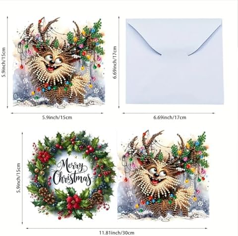 jinglinhh 6pcs Diamond Art Painting Christmas Scarf Reindeer Greeting Cards with Envelopes, DIY Card Making Kits for Adults, Diamond Art Postcards Christmas Cards Craft Gifts - Image 2