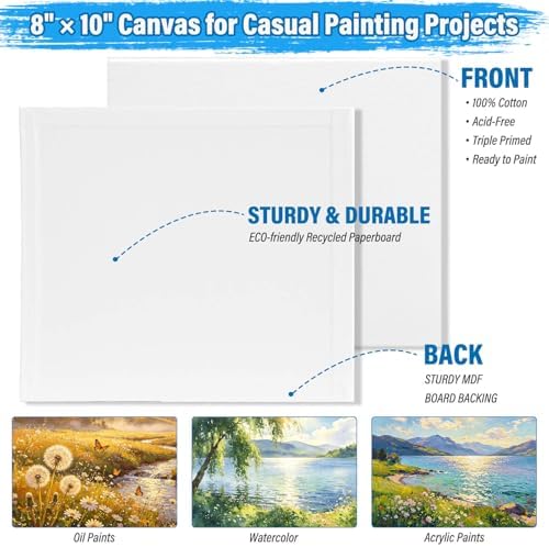 shynek 66 Pack Canvases with Easel Set, 8 x 10 Inch Canvas Boards with Wooden Easels, Acrylic Paint, Paint Brushes Canvas Panel Painting Kit for Beginners Art Crafts Sip and Paint Party - Image 3