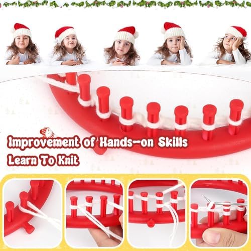 Katech Round Knitting Looms Set 19 cm Diameter Red Plastic Weaving Looms Scarf Hats Making Tools DIY Crocheting Handmade Craft Kit with a Crochet Hook and Needle for Knitting Lovers (Red) - Image 5
