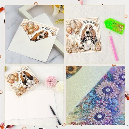 Tontut 6 Pieces Diamond Art Painted Greeting Cards, Horse Puppy Balloon 5D DIY Special Shape Diamond Card Creative Gifts, Christmas Thanksgiving Greeting Card Congratulation - Image 5
