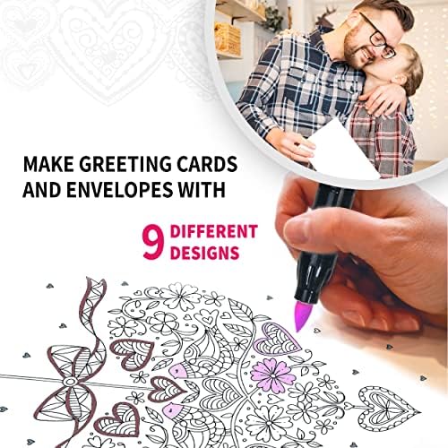 SpiceBox Mindful Adult Coloring DIY Greeting Cards Set, Card Making Kits for Holiday Christmas, Valentine’s Day, Mother’s Day, Thank You, with Markers, Gel Pens, and Calligraphy Pen, Hobby Kits - Image 4