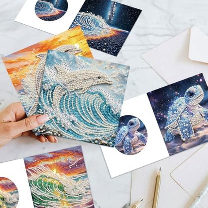 Artiphile DIY Pearl Art Painting Greeting Card Set Crafts Decor 6-Piece Foldable Cards Kit with Envelopes and Tools for Holiday Wishes Adult Crafting Project-Dolphin - Image 7