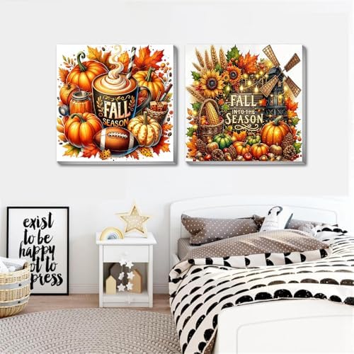 2 pack Fall Paint by Numbers Kit for Adults Beginner With Framed,Thanksgiving Pumpkin Easy Adult Paint by Number Kits on Canvas DIY Painting for Beginners Art by Numbers for Home Wall Decor 10x10 Inch - Image 3