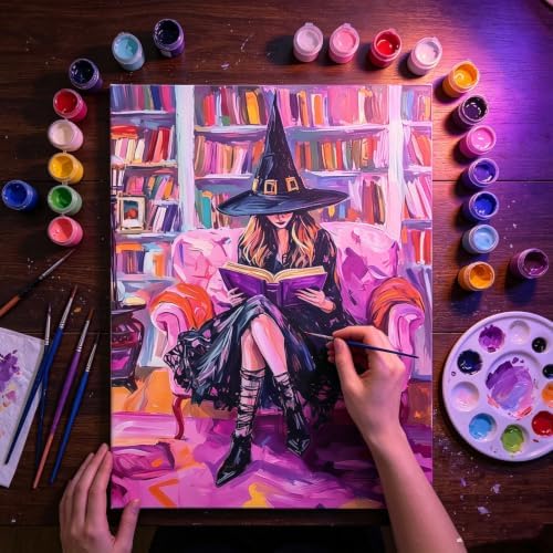 Halloween Witch Book Paint by Numbers Kit for Adults Beginners 12x16In - Image 2