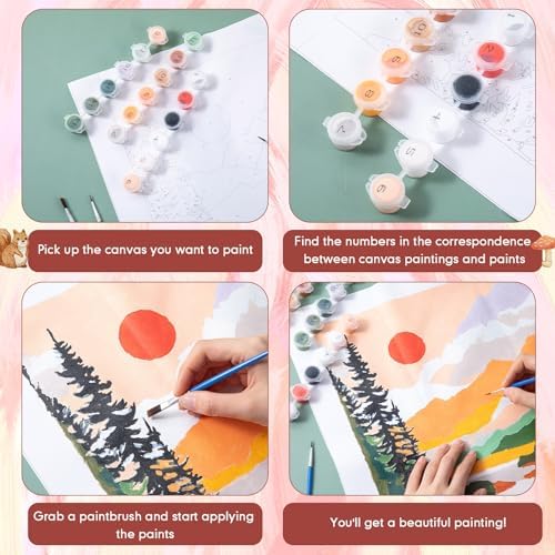 Gueevin 10 Pack Paint by Numbers Kit for Adults Mountain Paint by Number DIY Acrylic Painting Canvas Without Frame, Brushes Simple Oil Painting for Home Wall Decor Gifts 12 x 16 Inch(Mountain Style) - Image 4