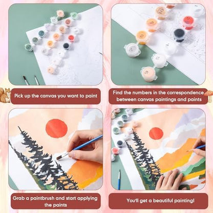Gueevin 10 Pack Paint by Numbers Kit for Adults Mountain Paint by Number DIY Acrylic Painting Canvas Without Frame, Brushes Simple Oil Painting for Home Wall Decor Gifts 12 x 16 Inch(Mountain Style) - Image 4