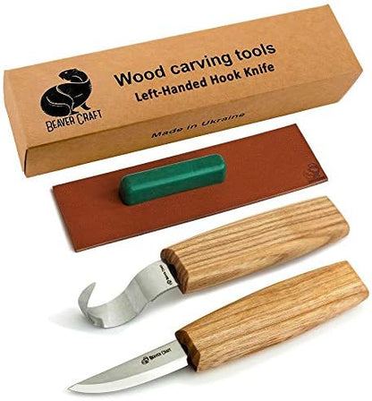BeaverCraft S01L Wood Spoon Carving Knives Set Spoon Making Tools Kit Whittling Knife Hook Knife Left-Handed Bowl Cup Kuksa for Beginners Woodworking Professional Left Handed Wood Carving Kit by BeaverCraft