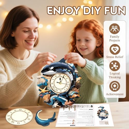 3D Wooden Puzzles for Adults-Killer Whale Clock Puzzle-Adult Craft - Image 6
