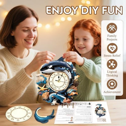 3D Wooden Puzzles for Adults-Killer Whale Clock Puzzle-Adult Craft - Image 6