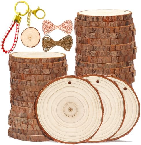 SENMUT Wood Slices 3.5-4.0 inch Natural Rounds Unfinished Wooden Circles by SENMUT