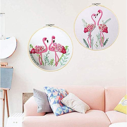 Konrisa Flamingo Embroidery Kit for Beginners with Pattern Floral Stamped Full Range of Embroidery Starter Kit for Adults Cross Stitch Kit with Embroidery Cloth, Hoops, Color Thread and Tools,Set of 2 - Image 3